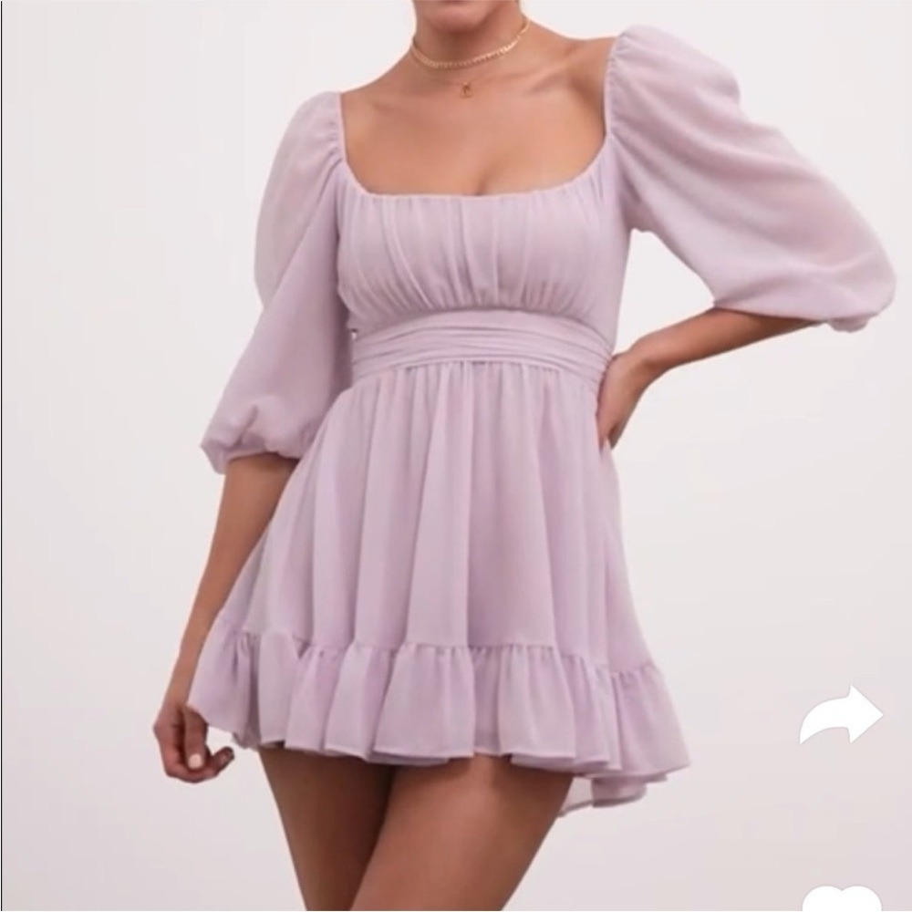 Lucy in the Sky Lavender Smocked Tie Back Ruffle Mini Dress Small Balloon S Hoco